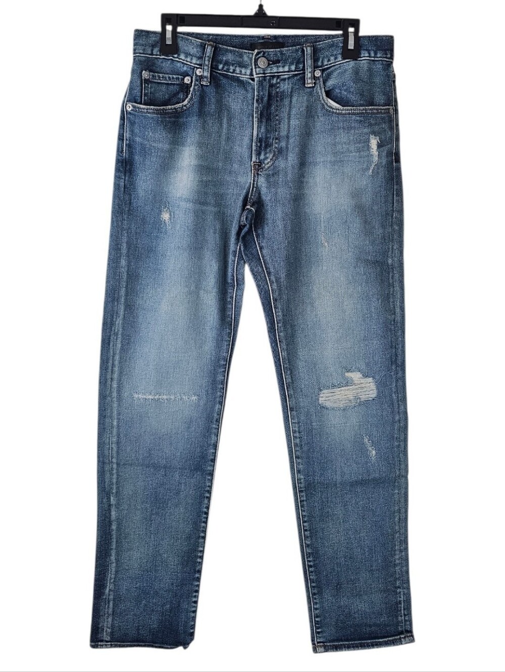 Uniqlo Men's Blue Distressed Straight-Leg Jeans